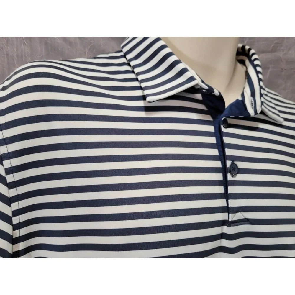 Adidas AdiPure Golf Polo Shirt Men's M Navy‎ White Striped Performance *READ*